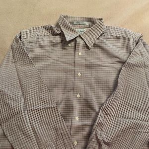 LLBean long sleeve shirt burgundy/navy 16.5 x 37